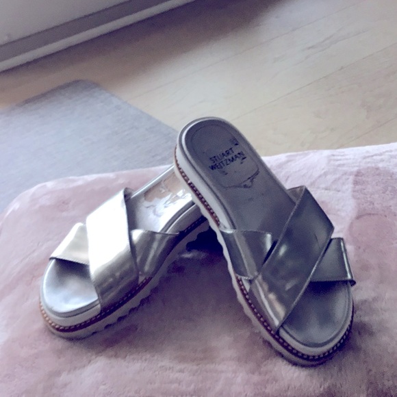 Stuart Weitzman slide sandal silver size 5.5 - Picture 2 of 5